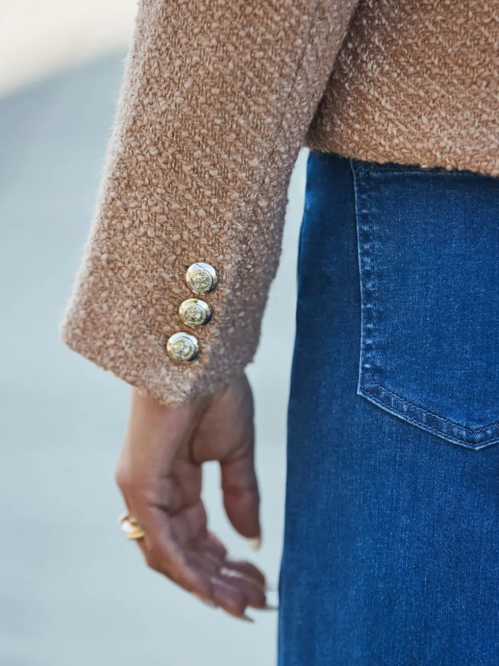 Sosandar Natural Boucle Jacket With Gold Buttons