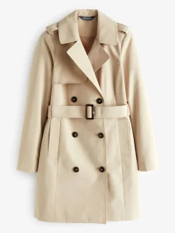 Sosandar Natural Double Breasted Trench Coat With Pocket