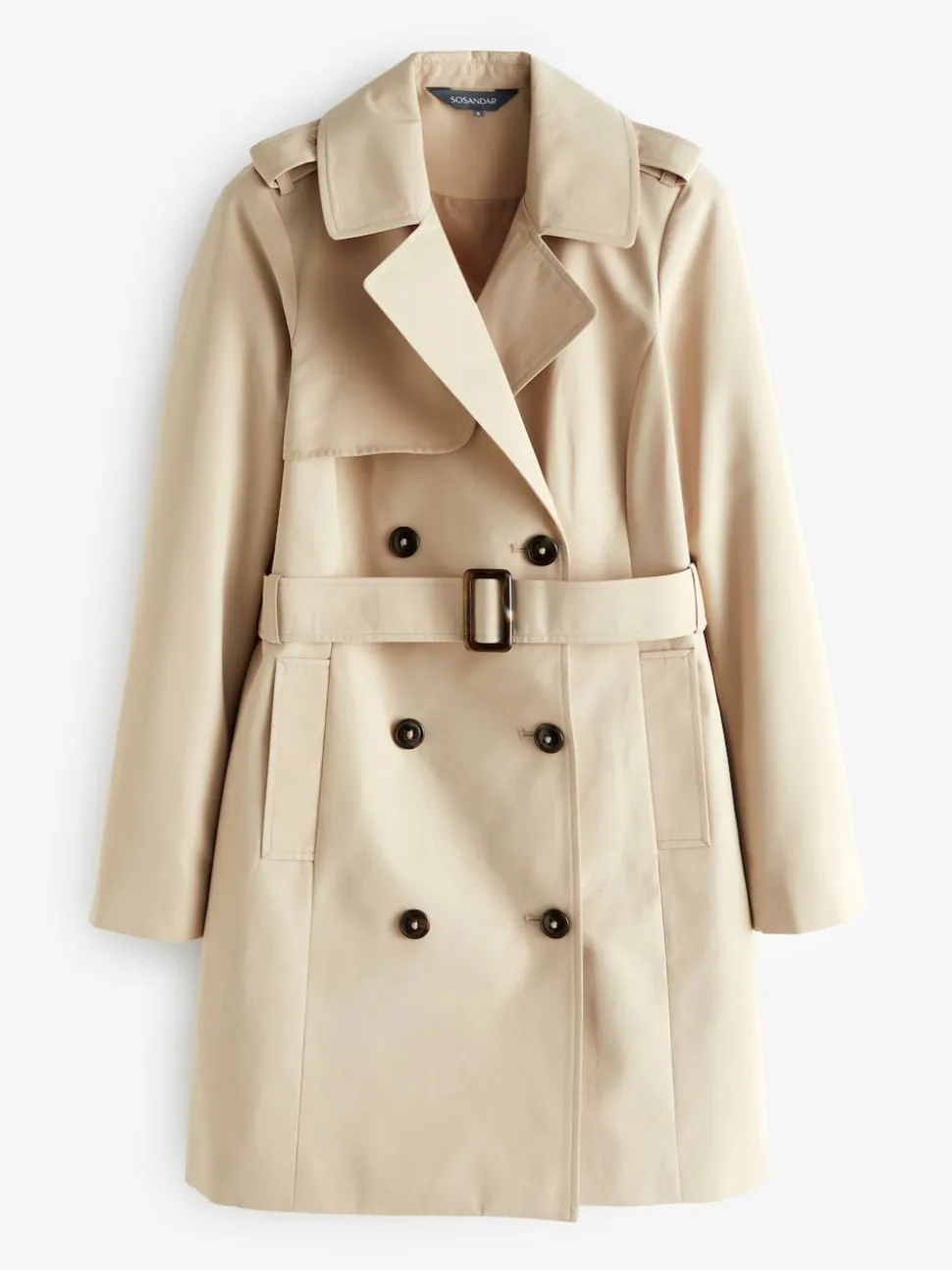 Sosandar Natural Double Breasted Trench Coat With Pocket