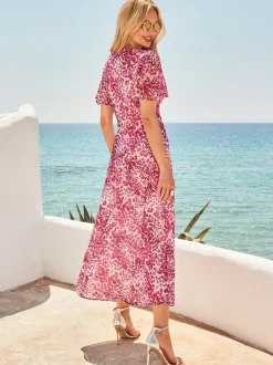 Sosandar Pink Animal Print Tie Waist Midi Dress