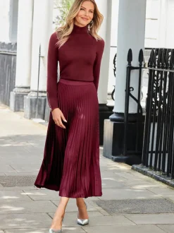 Sosandar Purple Pleated Satin Midi Skirt