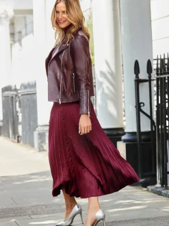 Sosandar Purple Pleated Satin Midi Skirt