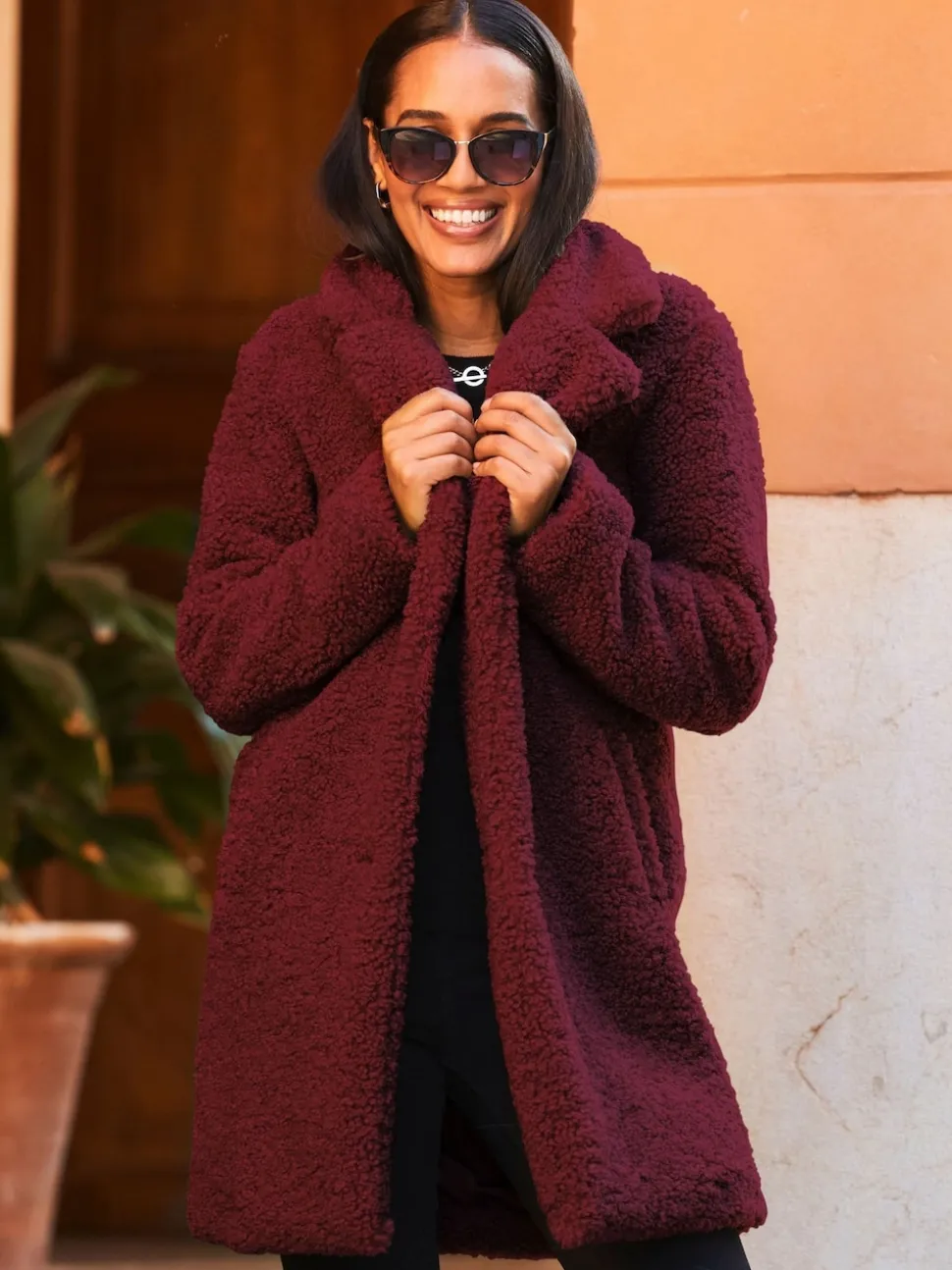 Sosandar Red Super Cosy Borg Coat
