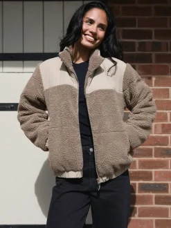 South Beach Brown Borg Zip-Up Padded Jacket