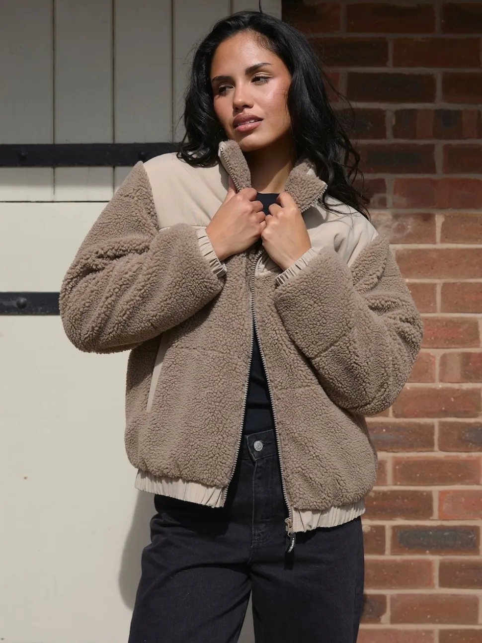 South Beach Brown Borg Zip-Up Padded Jacket