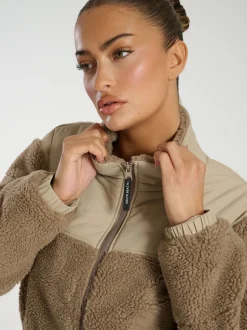 South Beach Brown Borg Zip-Up Padded Jacket