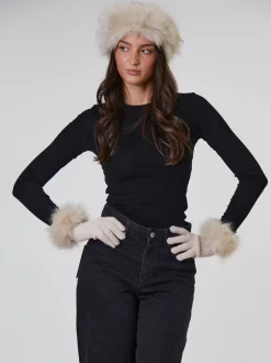 South Beach Brown Faux Fur Hat And Glove Set