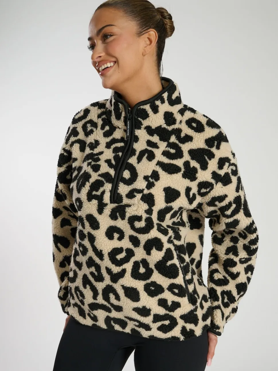 South Beach Natural Borg Quarter Zip Jacket