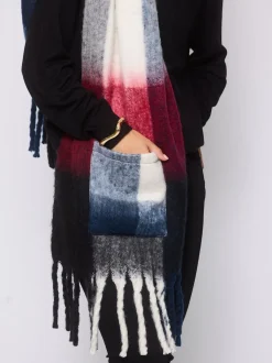 South Beach Red Fluffy Check Scarf with Pocket