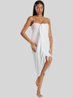 South Beach White Crinkle Viscose Fringed Sarong Cover-Up