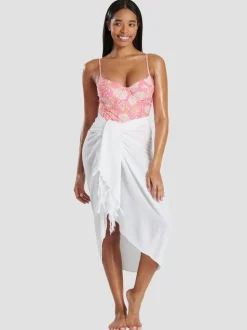 South Beach White Crinkle Viscose Fringed Sarong Cover-Up