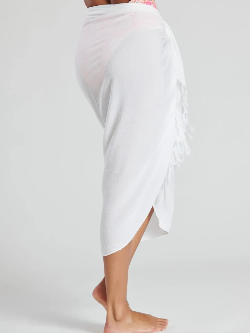 South Beach White Crinkle Viscose Fringed Sarong Cover-Up