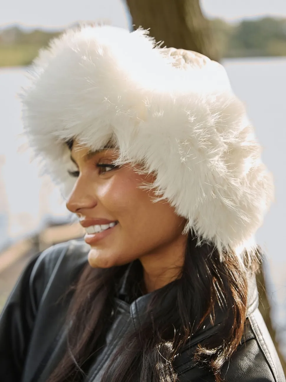 South Beach White Faux Fur Ski Trapper Hat