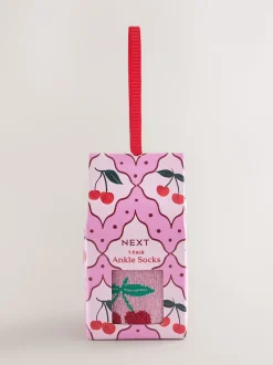 Sparkle Cherries 1 Pack Ankle Socks in a Gift Box