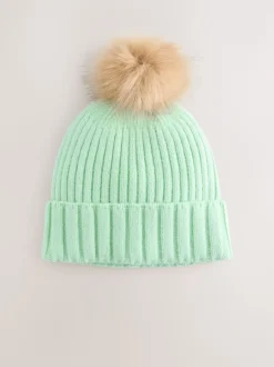 Spearmint Rib Knit Pom Hat