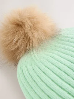 Spearmint Rib Knit Pom Hat