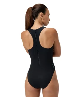 Speedo Black Racer Zip Swimsuit with Built in Swim Bra