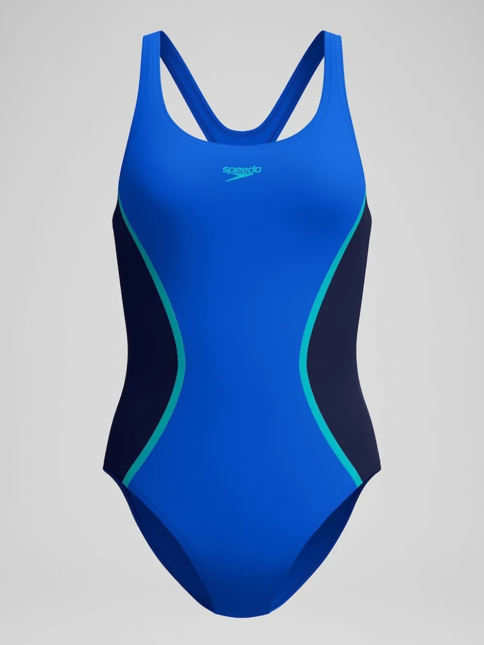 Speedo Blue Solid Splice Medalist One Piece Swimsuit