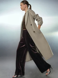 Stone Belted Coat with Faux Fur Detachable Collar