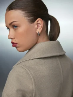Stone Belted Coat with Faux Fur Detachable Collar