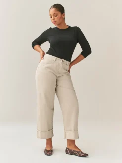 Stone Boyfriend Hourglass Wide Leg Mid Rise Turn Up Jeans