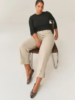 Stone Boyfriend Hourglass Wide Leg Mid Rise Turn Up Jeans