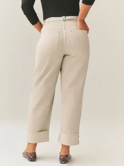Stone Boyfriend Hourglass Wide Leg Mid Rise Turn Up Jeans