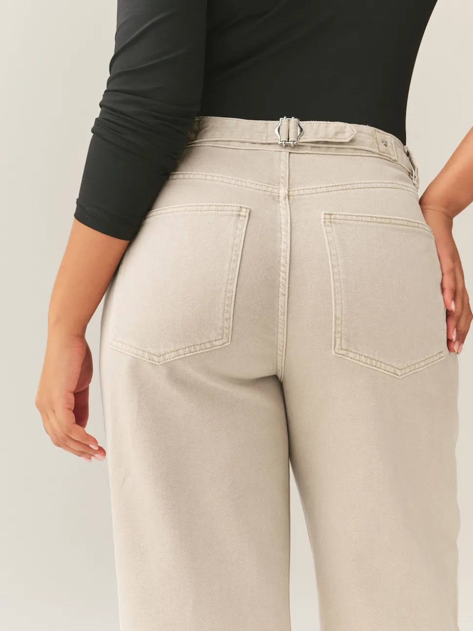 Stone Boyfriend Hourglass Wide Leg Mid Rise Turn Up Jeans