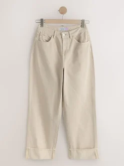 Stone Boyfriend Hourglass Wide Leg Mid Rise Turn Up Jeans