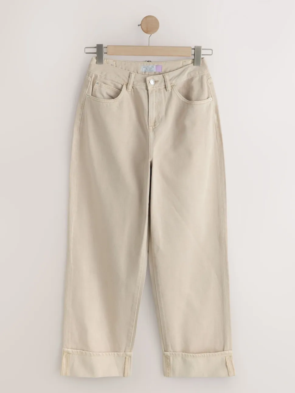 Stone Boyfriend Hourglass Wide Leg Mid Rise Turn Up Jeans