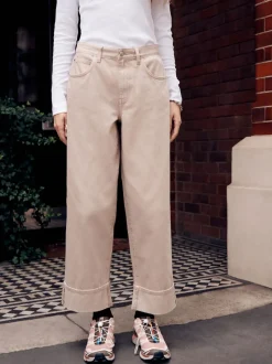 Stone Boyfriend Wide Leg Mid Rise Turn Up Jeans