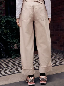 Stone Boyfriend Wide Leg Mid Rise Turn Up Jeans