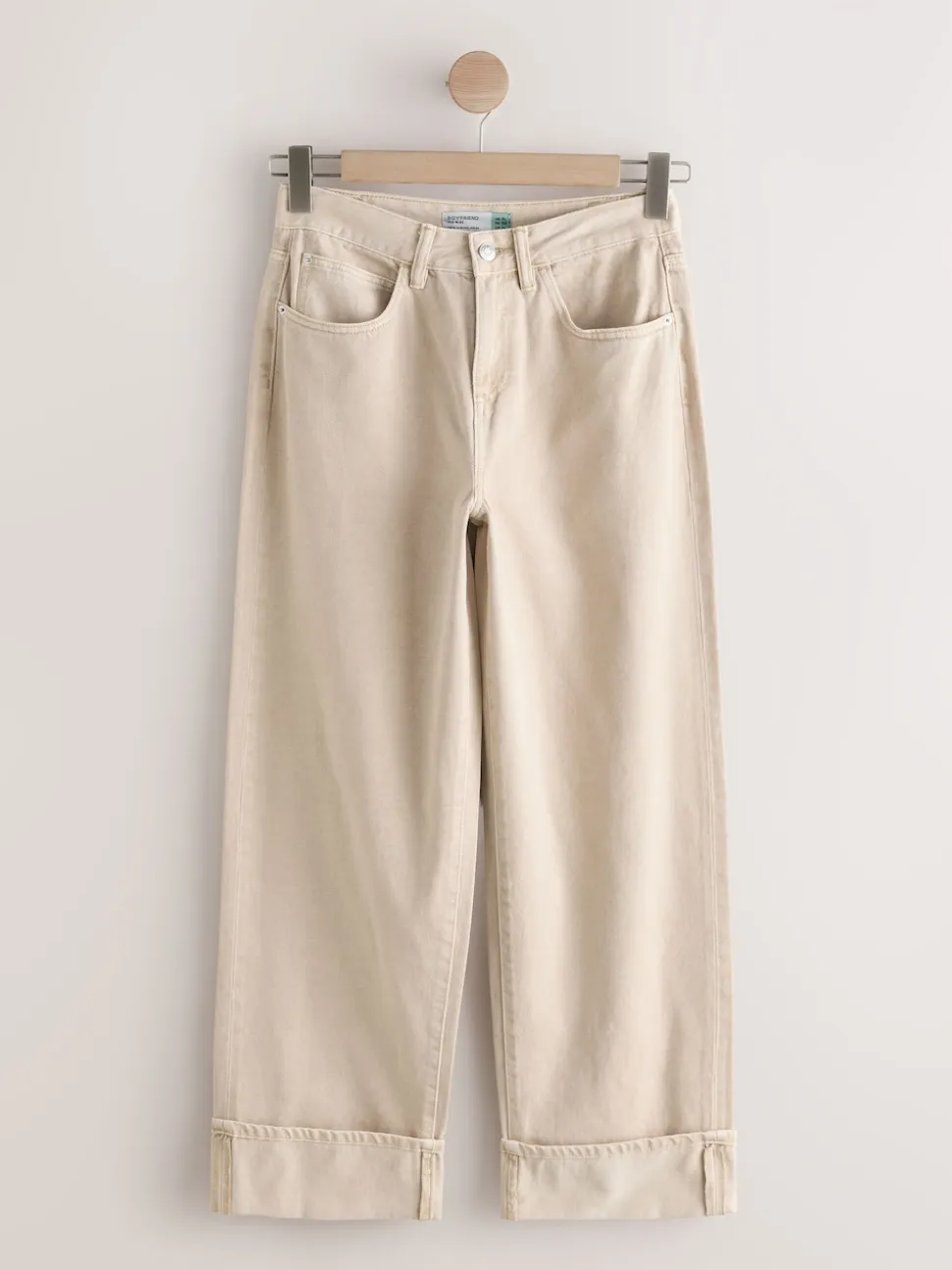 Stone Boyfriend Wide Leg Mid Rise Turn Up Jeans