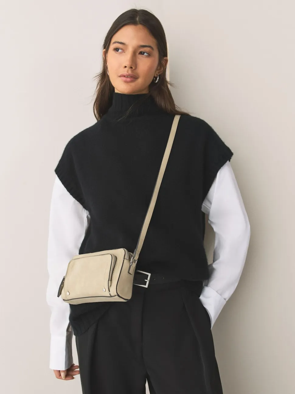 Stone Double Zip Cross-Body Faux Suede Bag