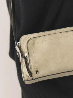 Stone Double Zip Cross-Body Faux Suede Bag
