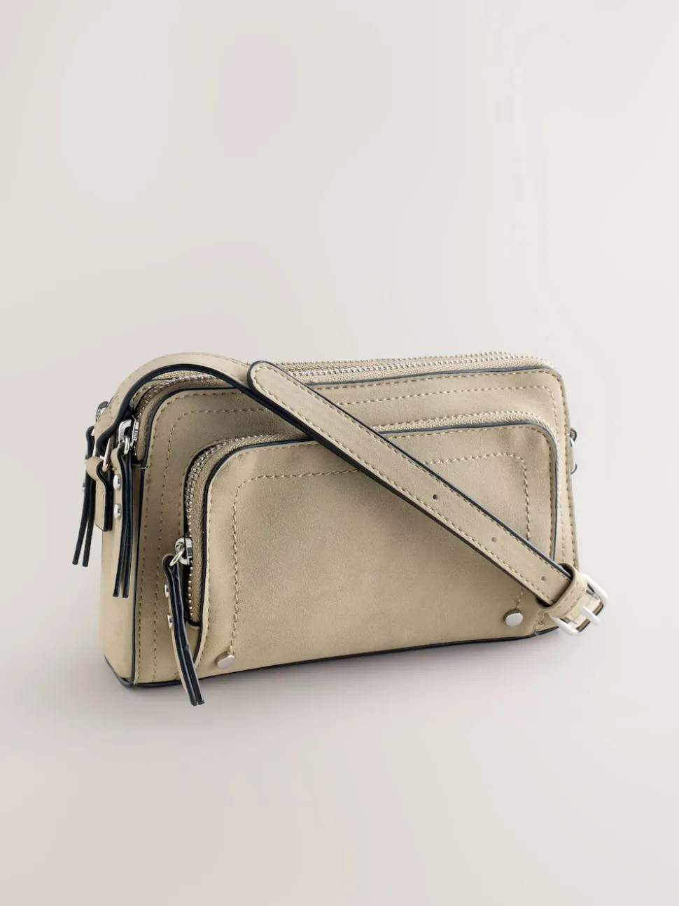 Stone Double Zip Cross-Body Faux Suede Bag