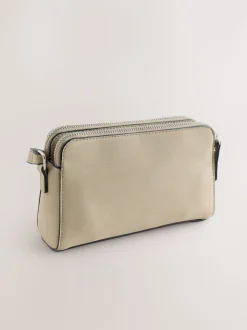 Stone Double Zip Cross-Body Faux Suede Bag