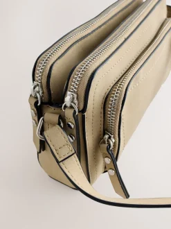 Stone Double Zip Cross-Body Faux Suede Bag