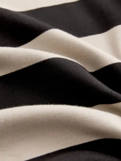 Stone Neutral Stripe Oversized Relaxed Fit Boxy Heavyweight Crew Neck T-Shirt