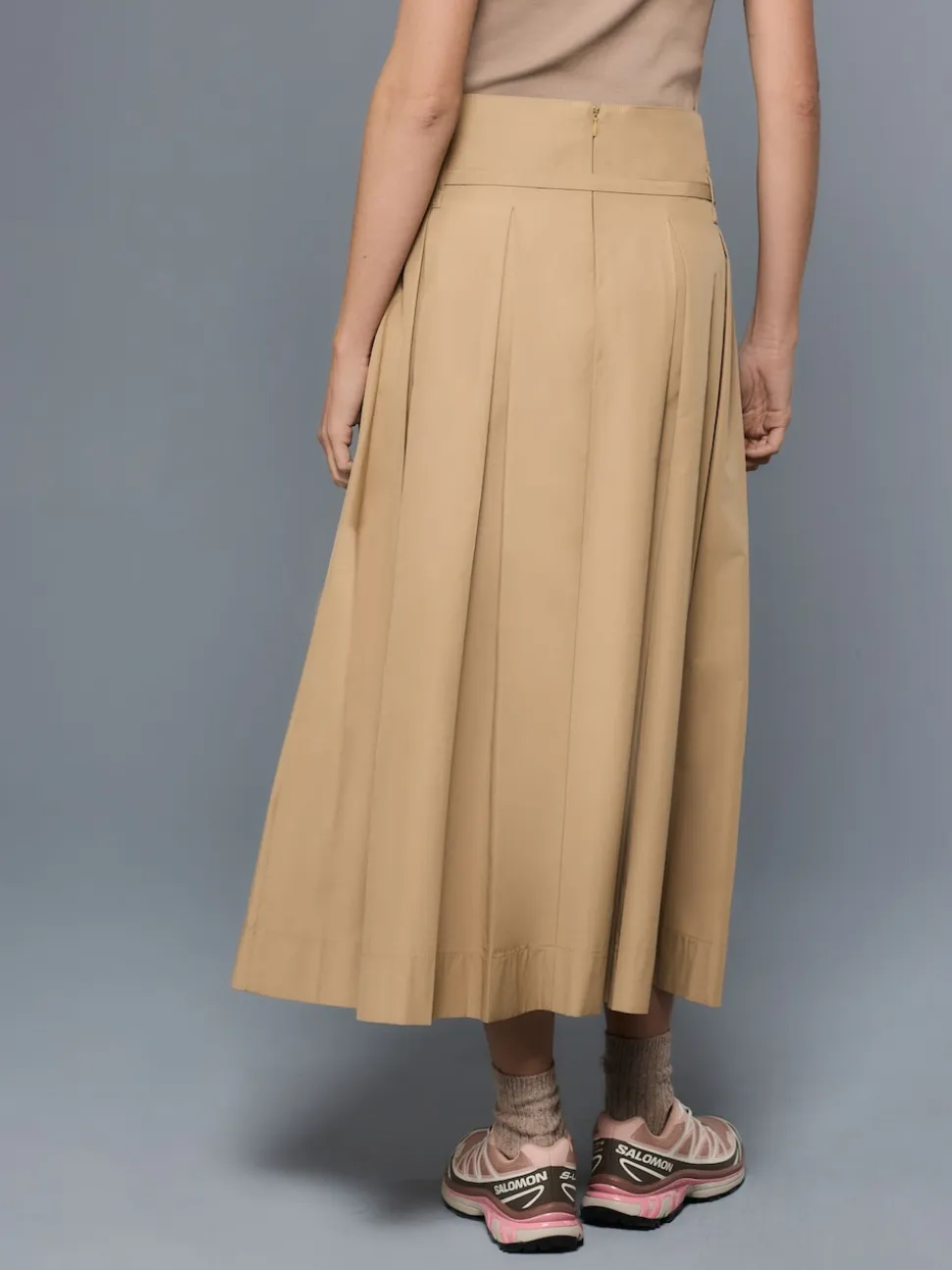Stone Pleated Midi Skirt