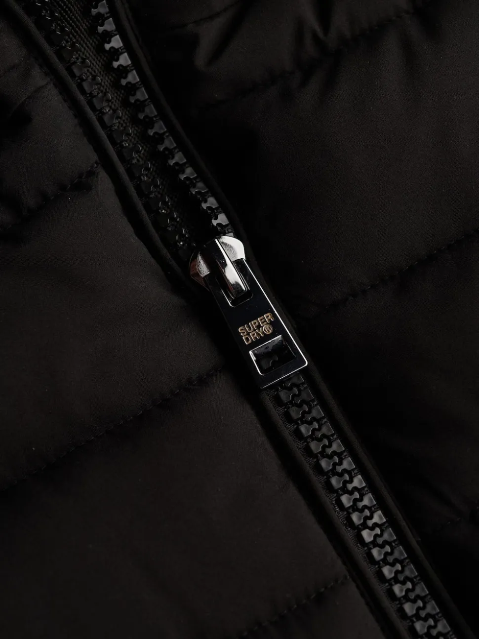Superdry Black Fuji Faux Hood Mid Length Coat