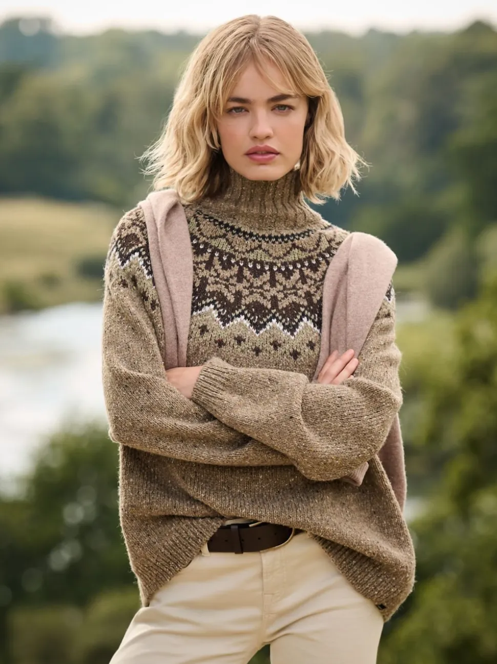 Superdry Brown Fairisle Pattern High Neck Jumper