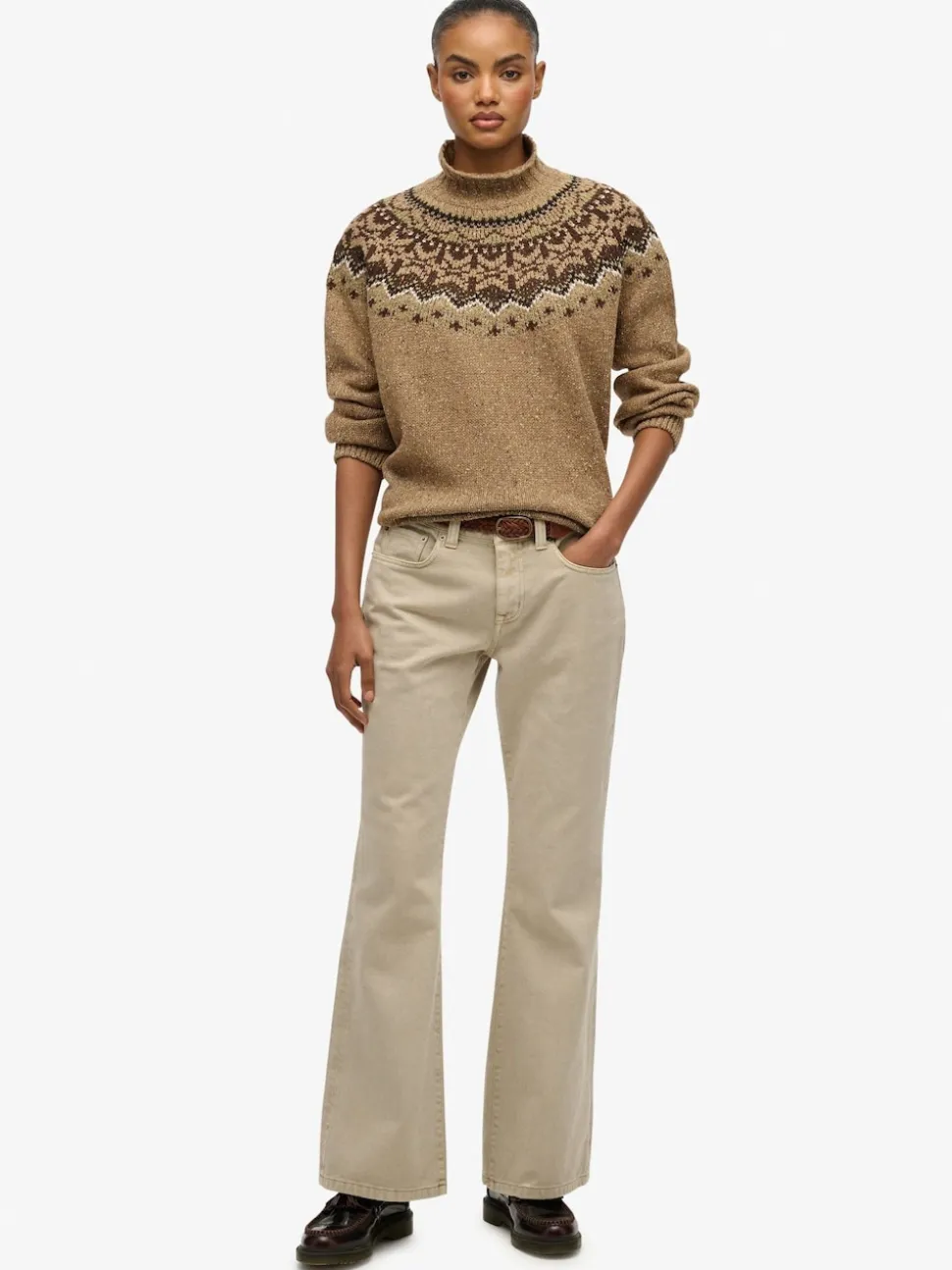 Superdry Brown Fairisle Pattern High Neck Jumper