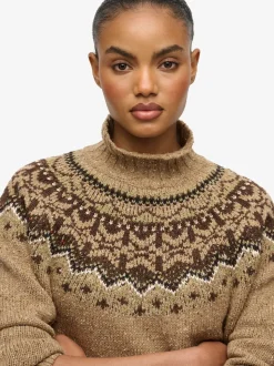 Superdry Brown Fairisle Pattern High Neck Jumper