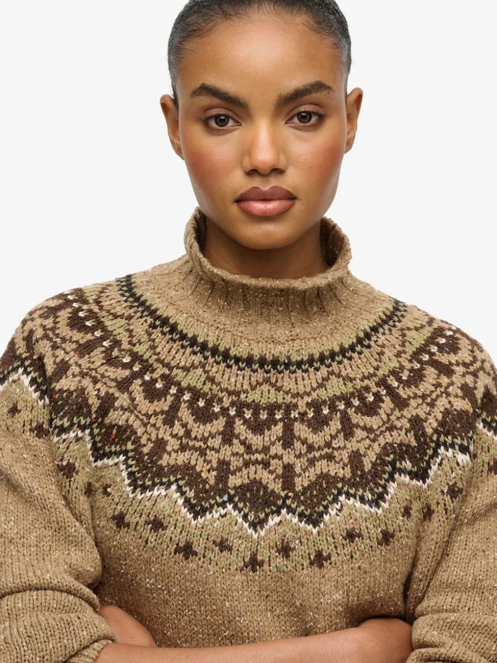 Superdry Brown Fairisle Pattern High Neck Jumper
