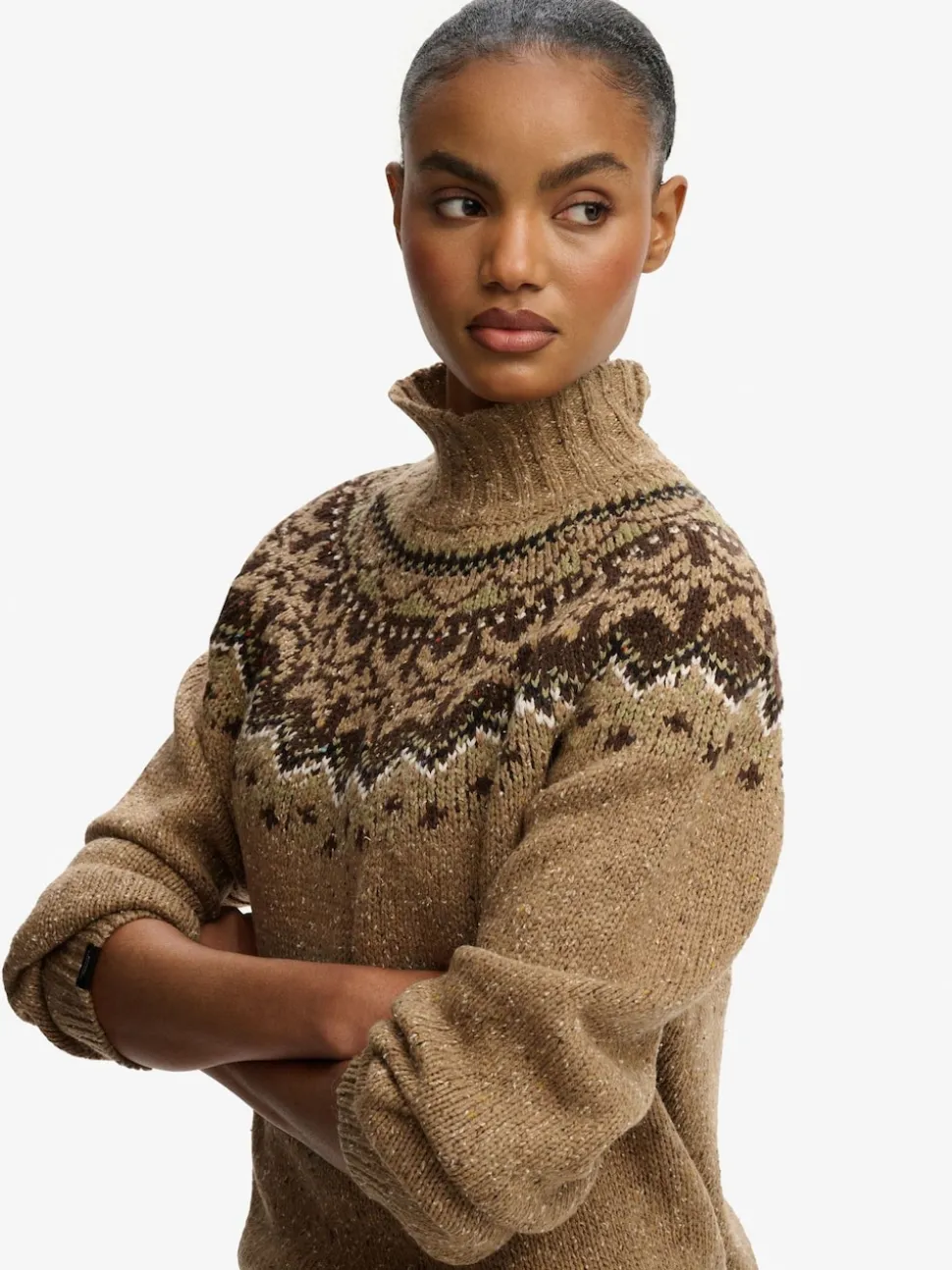 Superdry Brown Fairisle Pattern High Neck Jumper