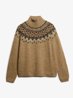 Superdry Brown Fairisle Pattern High Neck Jumper