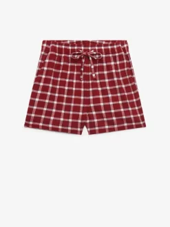 Superdry Burgundy Red Check Cotton Elastic Shorts