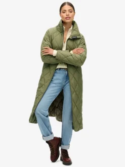 Superdry Chive Green Superlong Quilt Liner Coat