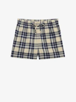 Superdry Cream Navy Check Cotton Elastic Shorts